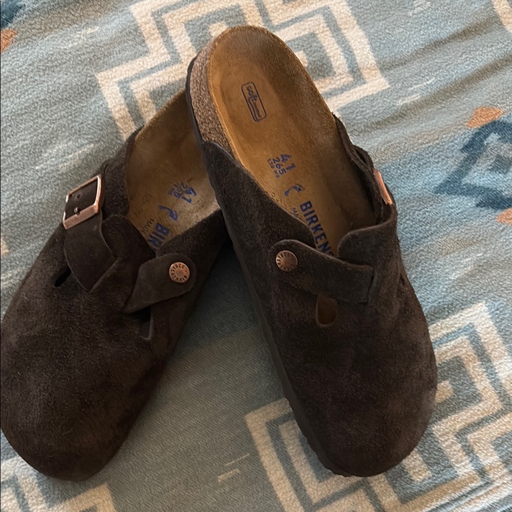 Birkenstock Dark Brown Suede Boston Clogs